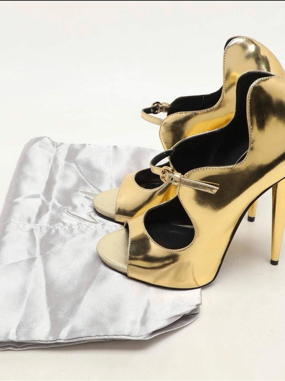 Giuseppe Zanotti Gold Metallic Peep-Toe Mary Jane Stilettos - Picture 9 of 12